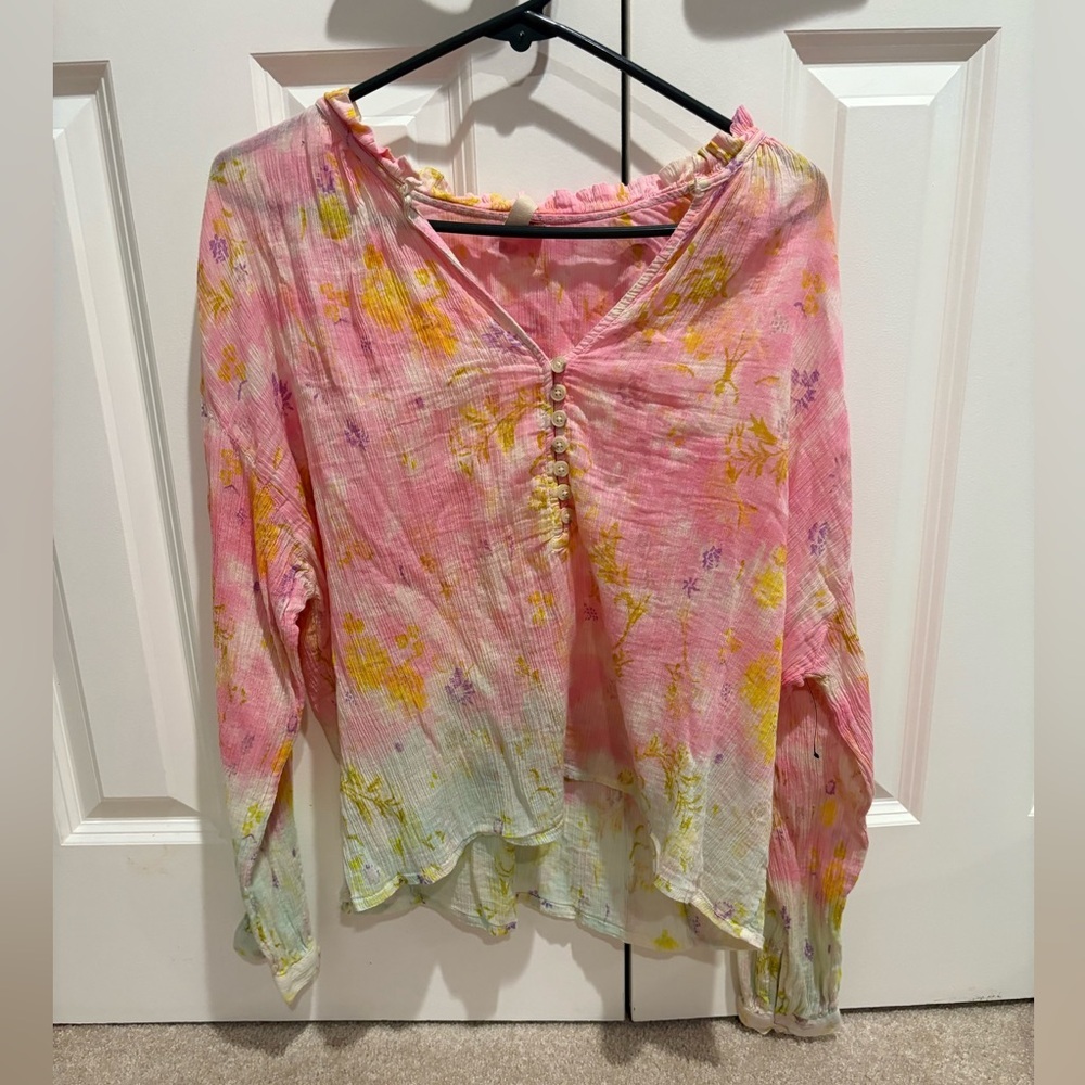 Pilcro Pink Floral Boho Peasant Blouse - Size M - Picture 2 of 7